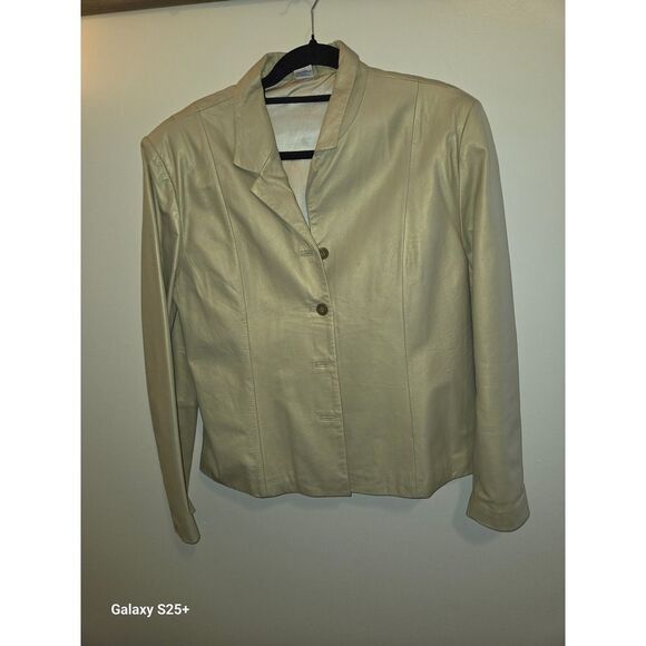 Source Unknown Jackets & Blazers - Vintage Champagne Metallic Leather Blazer Jacket Womens Medium INC-40056 Gold